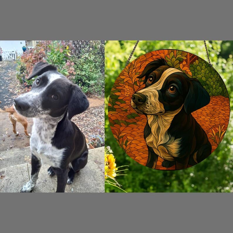 Custom pet photo to stained glass suncatcher