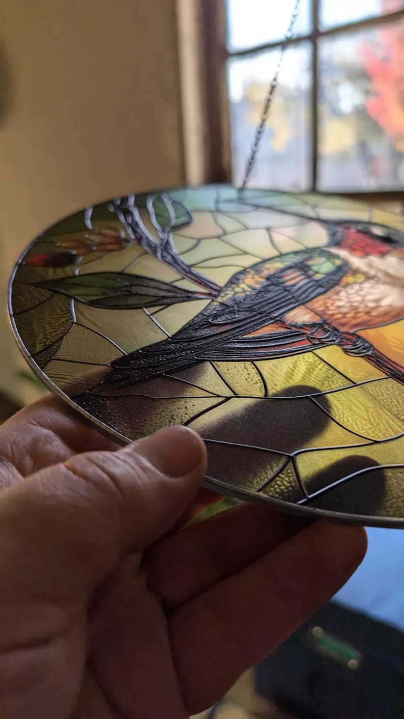 Hummingbird sun catcher detail