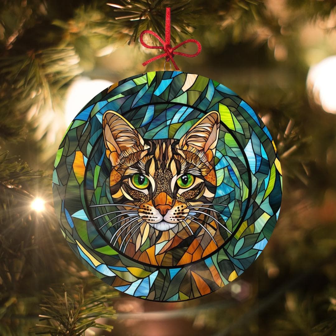 Stained glass style cat portrait suncatcher